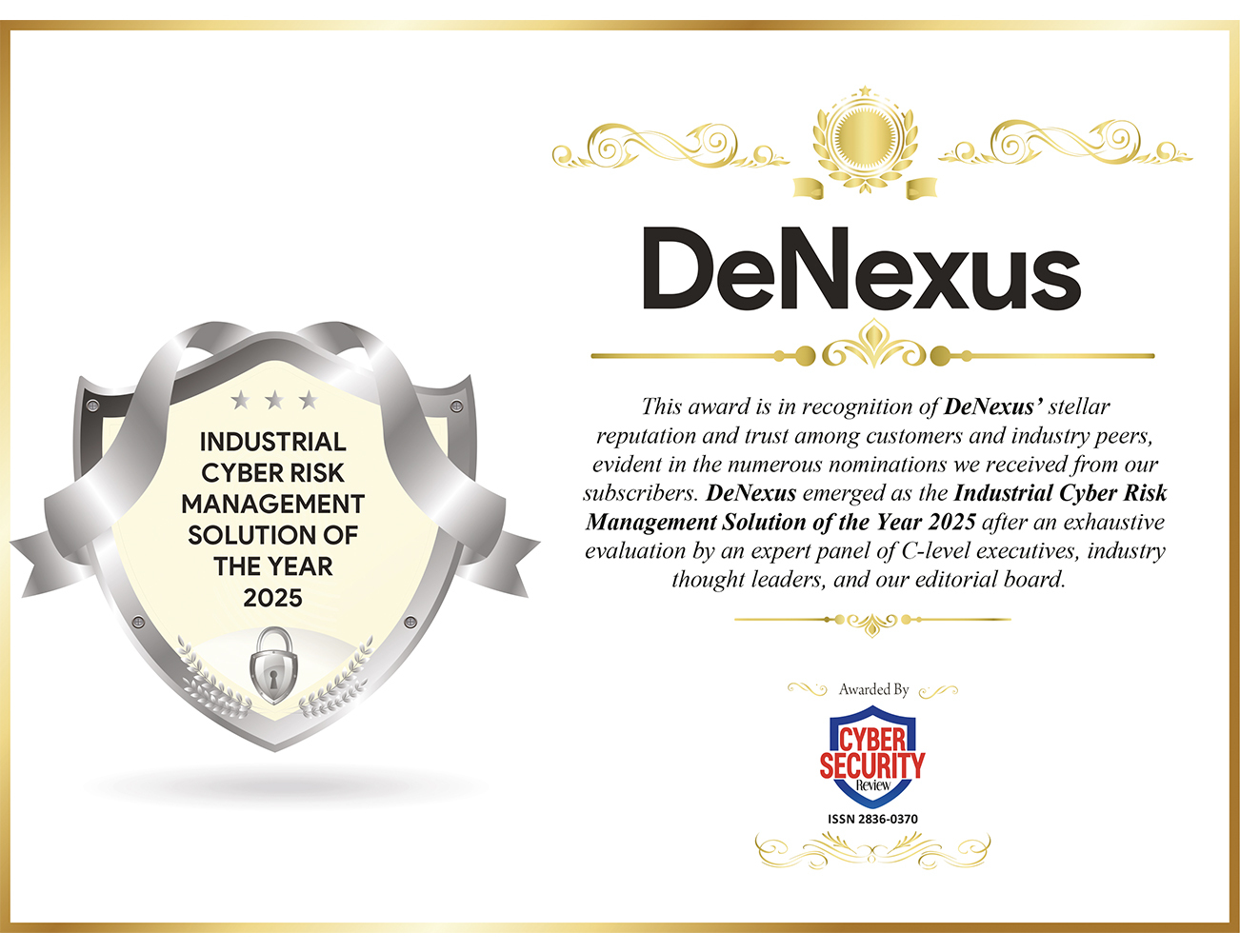 DeNexus Named Industrial Cyber Risk Solution of the Year 2025